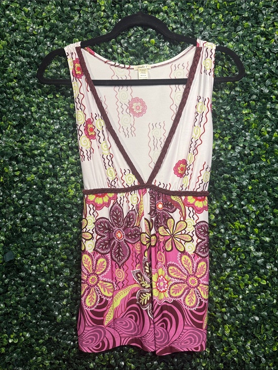 Studio Y Other - Studio Y Pink Floral V-Neck Chemise with Brown Trim